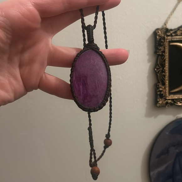 Hemp Wrap Raw Ruby Cabochon Necklace PENDANT - Picture 4 of 16